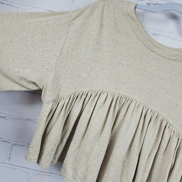 FP Beach Ruffle Linen Blend Shirt Top Blouse Womens M Short Sleeve Boxy Oversize - Picture 9 of 10